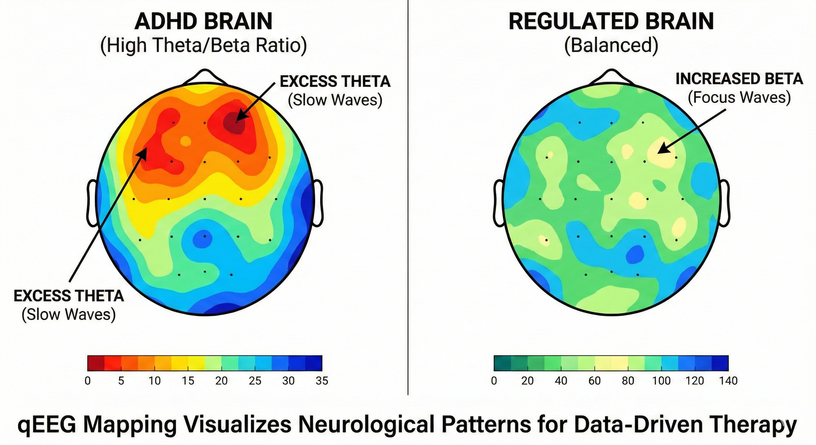 ADHD qEEG Brain Mapping Comparison at Cz Vertex